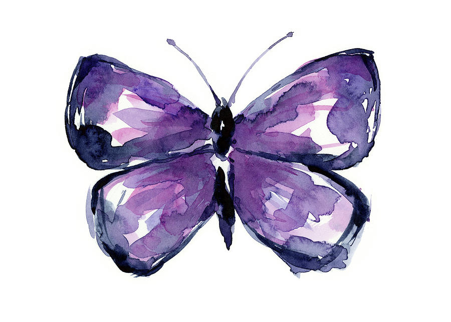 Butterfly Painting - Purple Butterfly Watercolor by Olga Shvartsur