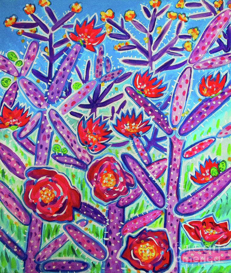 Purple Cholla Flowers Painting by Rachel Houseman