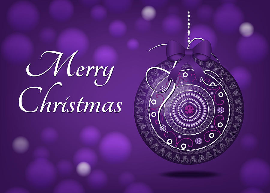 Purple Christmas Ornament Card Digital Art by Serena King