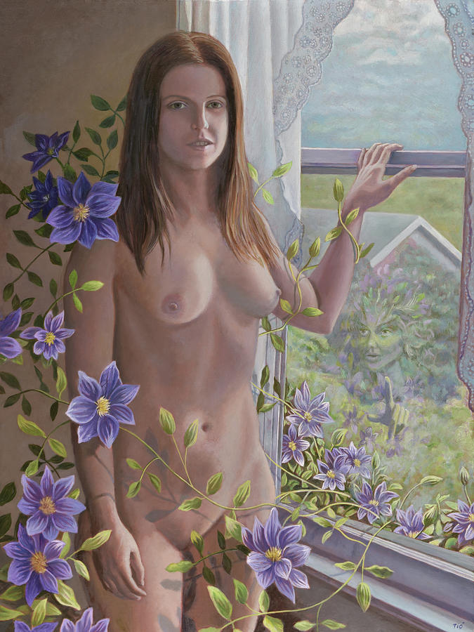 Purple Clematis Painting by Miguel Tio