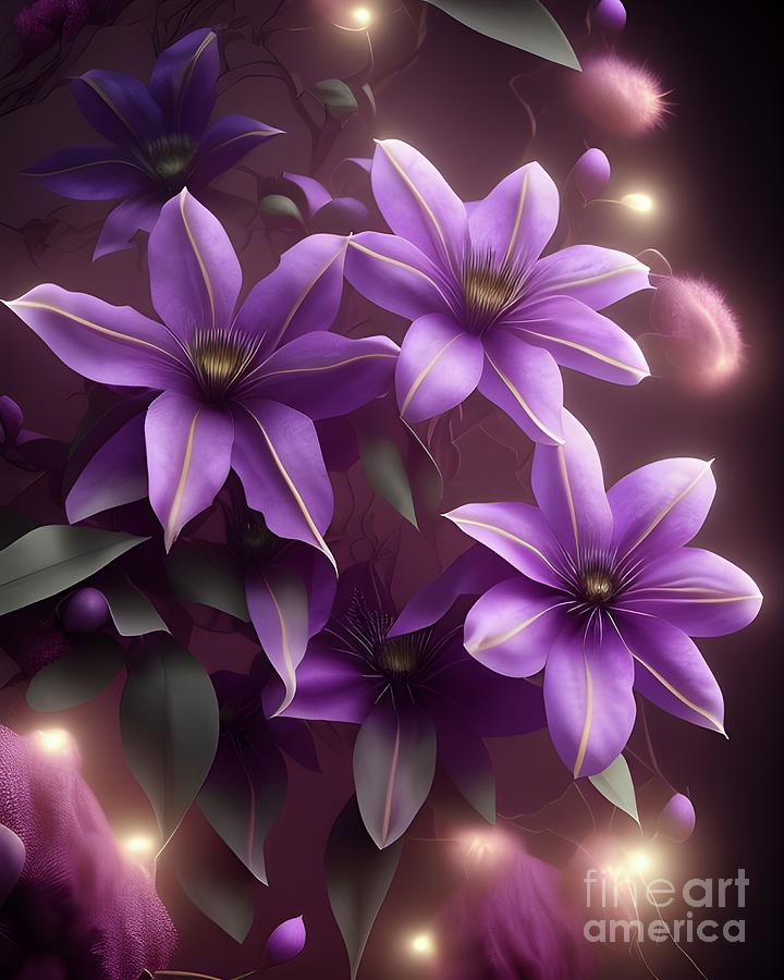 Purple Clemetis in a Magic Garden_1915 Digital Art by Mary Machare
