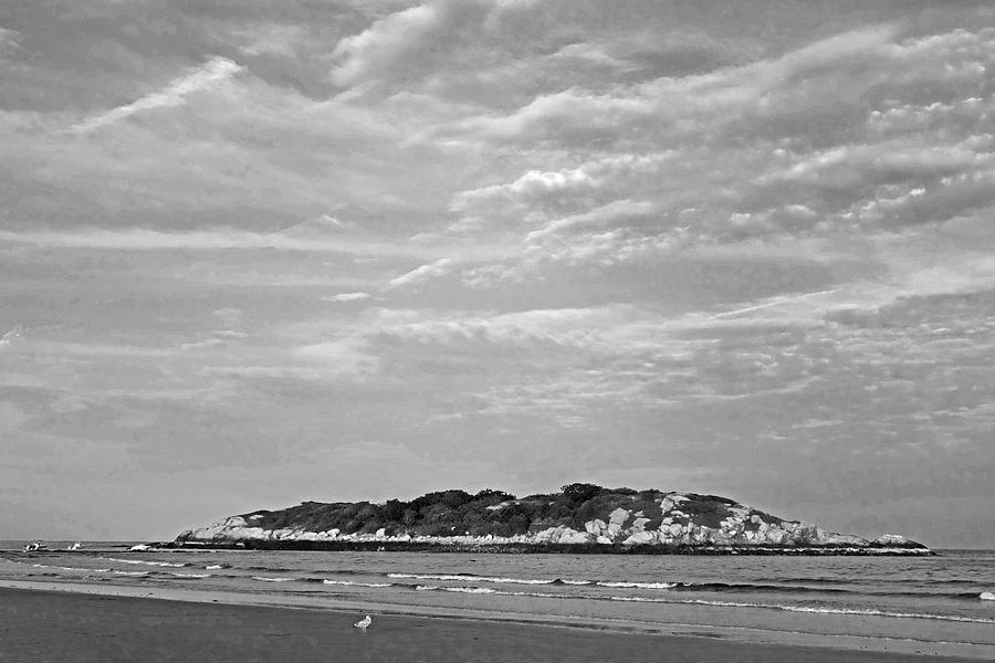 Purple Clouds over Salt Island Good Harbor Beach Gloucester MA Black and White Photograph by Toby McGuire
