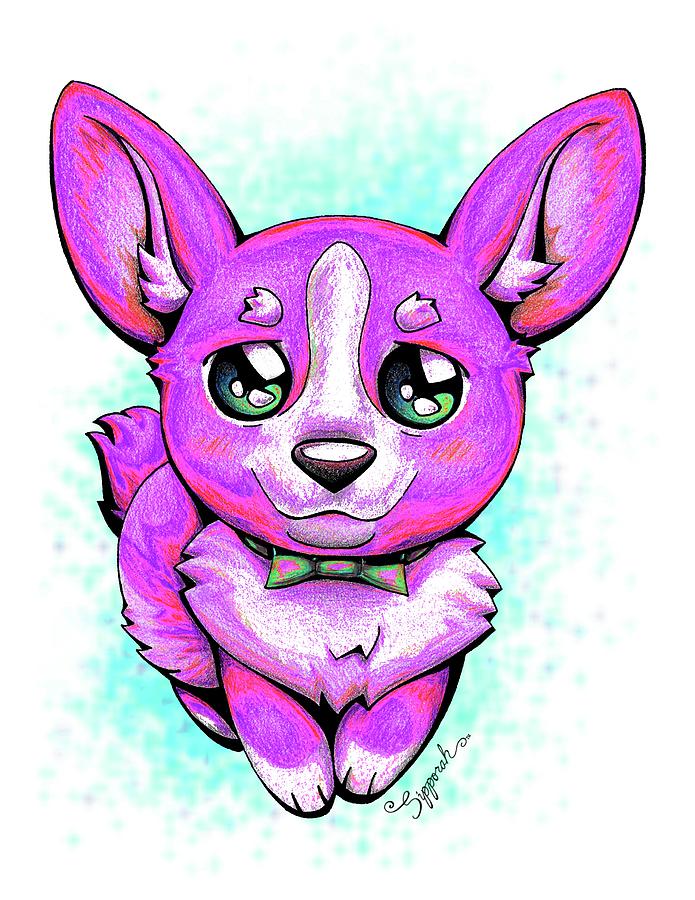 Purple Corgi Drawing by Sipporah Art and Illustration
