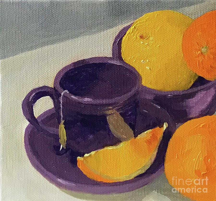 Purple Cup and Oranges Painting by Anne Marie Brown