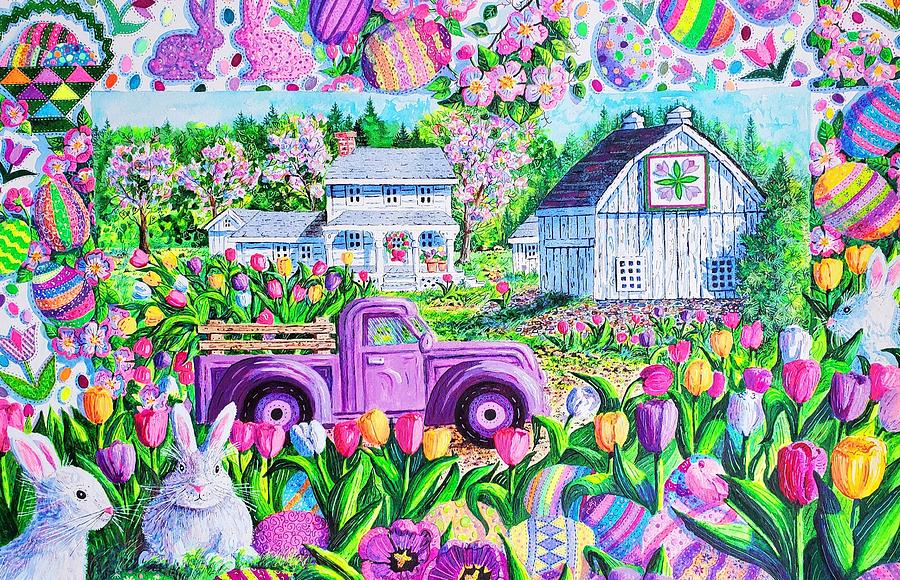 Purple Easter Truck Painting by Diane Phalen