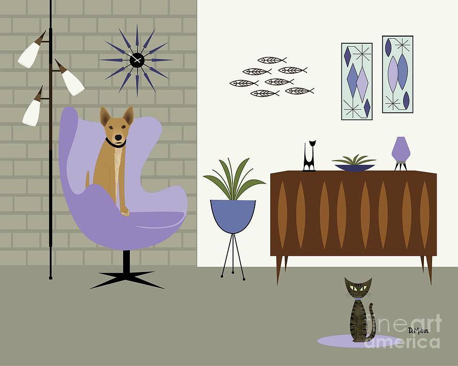Purple Egg Chair with Dog and Cat Digital Art by Donna Mibus
