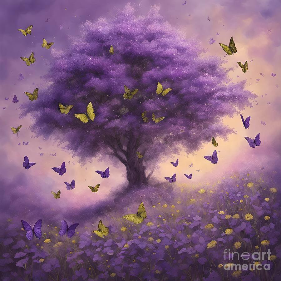 Purple Fantasy Tree Digital Art by Rachel Hannah
