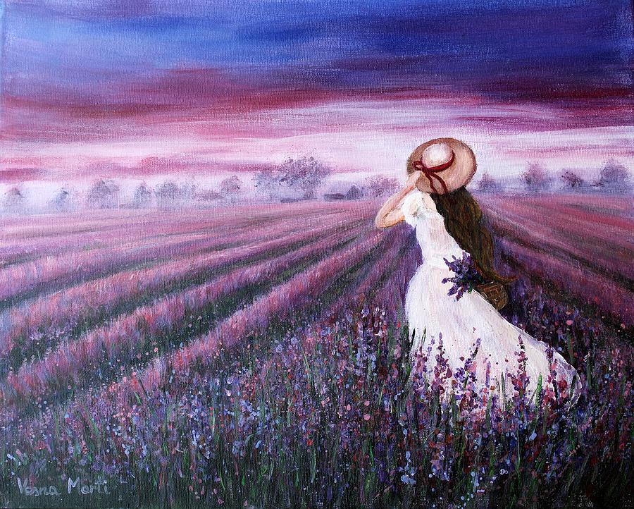 Purple field Painting by Vesna Martinjak