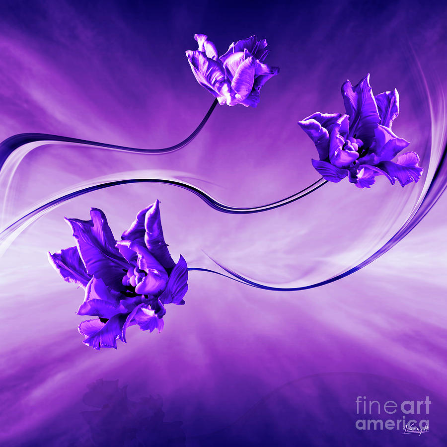 Purple floating tulips Digital Art by Johnny Hildingsson