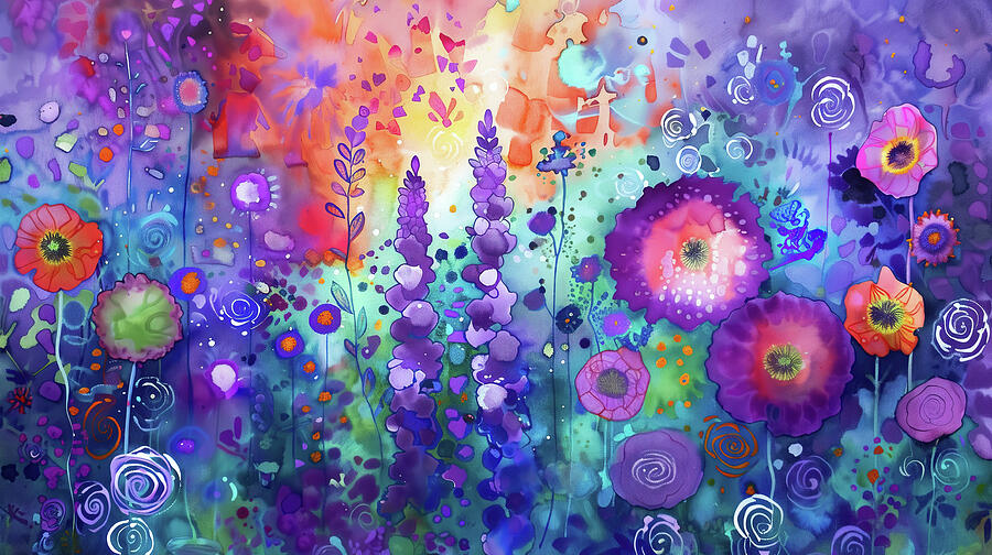 Abstract Painting - Purple Floral Botanical by Lisa S Baker