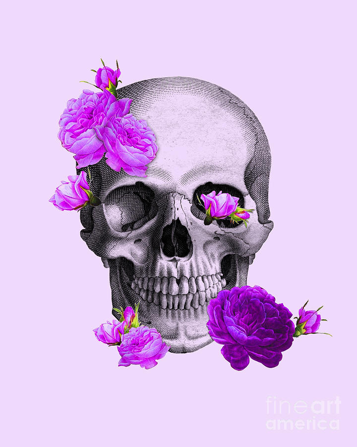 Skull Mixed Media - Purple floral skull by Madame Memento