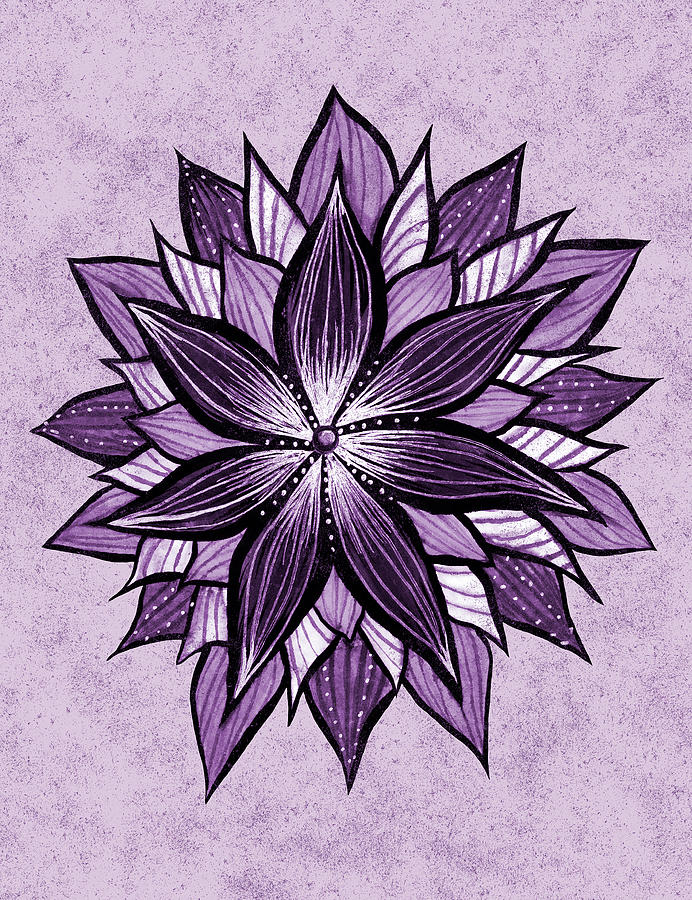 Purple Flower Abstract Floral Mandala Drawing by Boriana Giormova