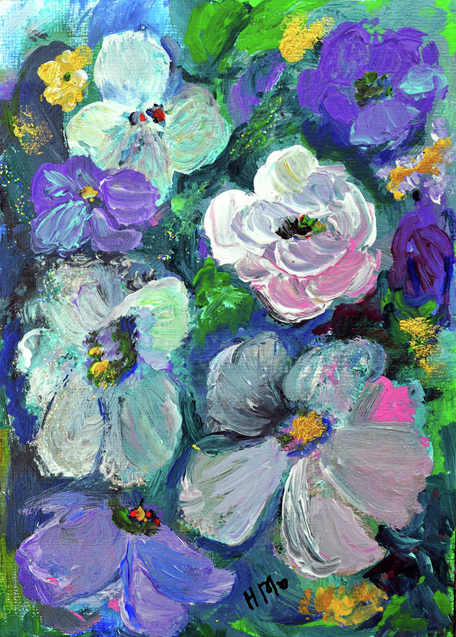 Purple Flower Bunch Painting by Haleh Mahbod