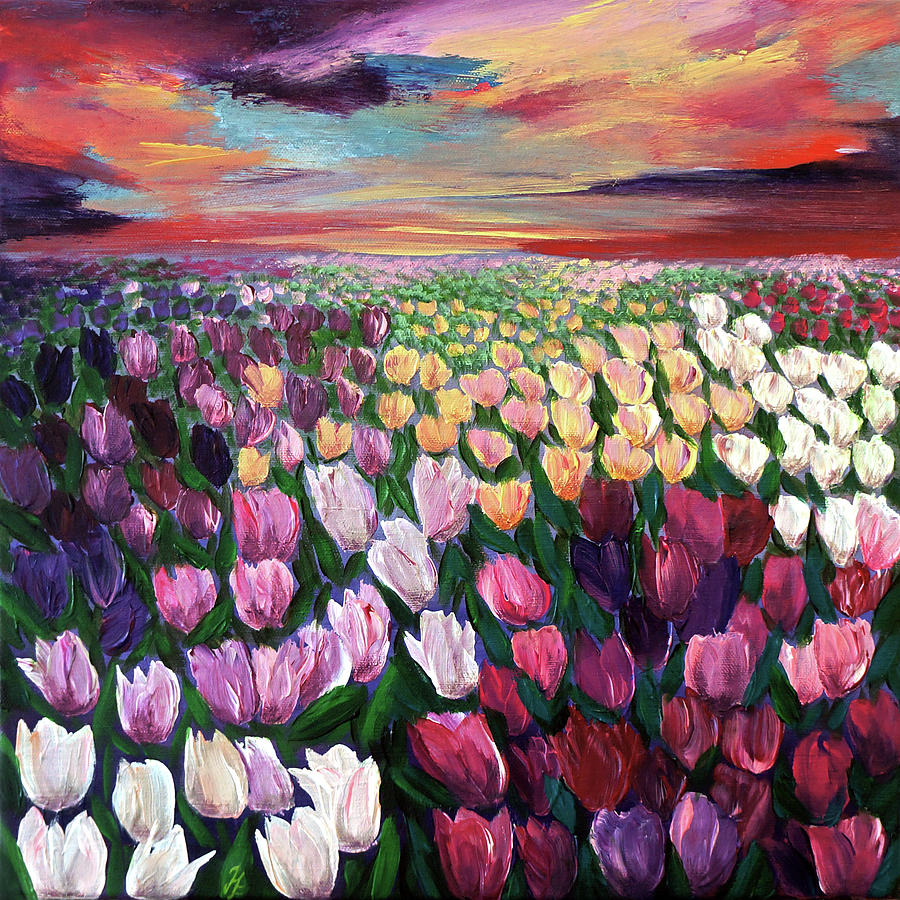 Purple flower field Painting by Helene Persson - Fine Art America