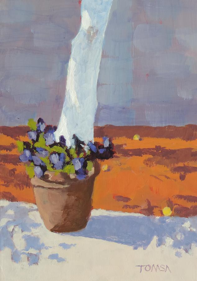 Purple Flowers and Lemon Tree Painting by Bill Tomsa