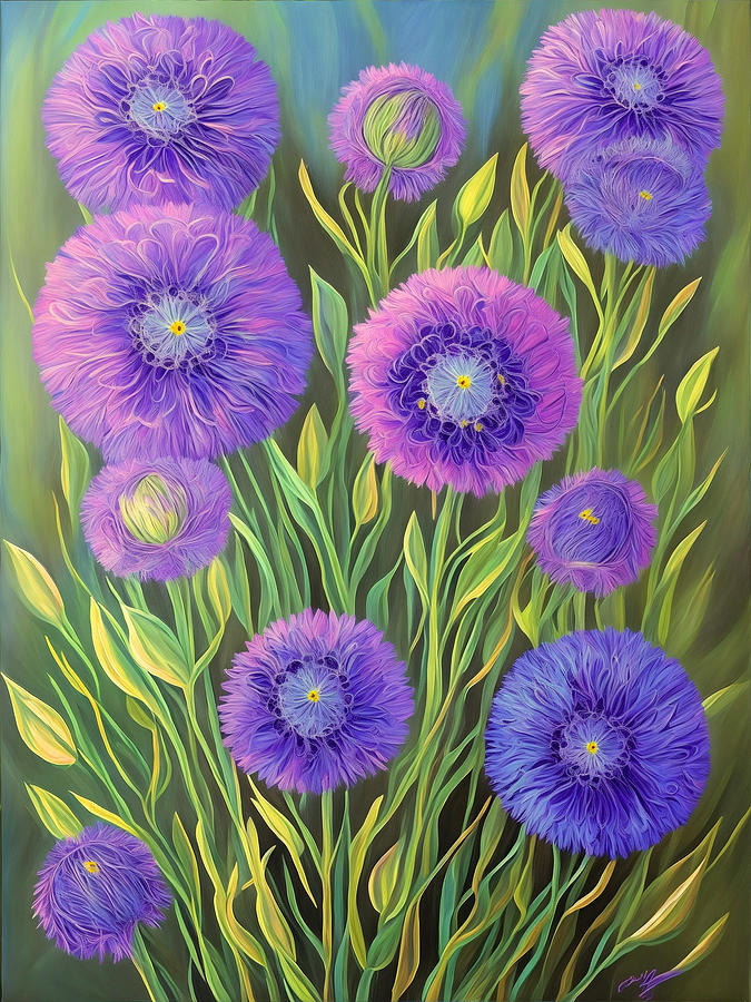 Flower Digital Art - Purple Flowers in a Green Garden by Long Shot