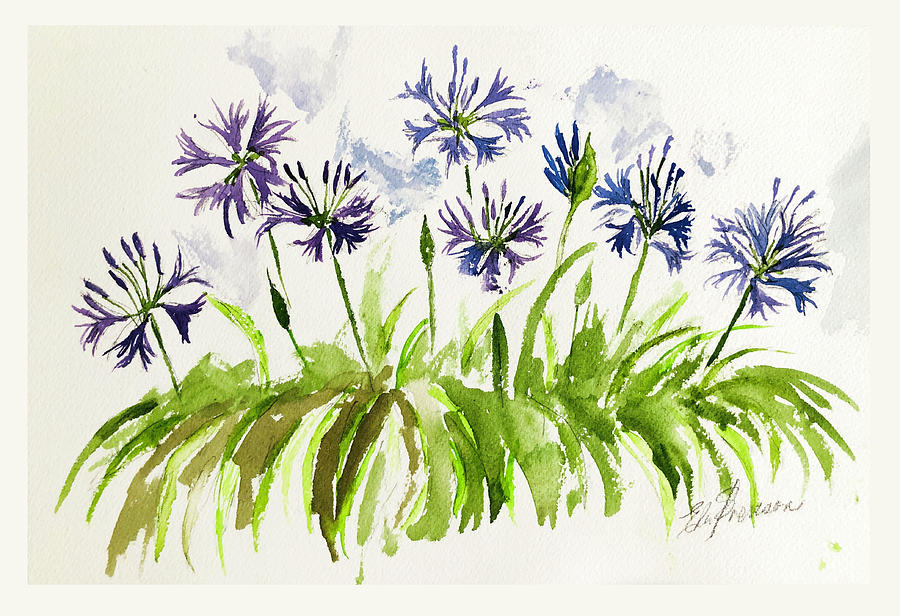 Purple Flowers Painting by Elizabeth Svenson