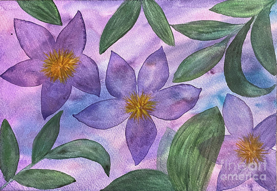 Purple Flowers Painting by Lisa Neuman