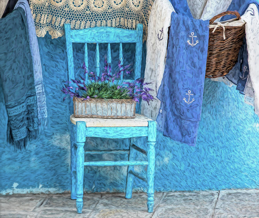 Purple Flowers on Blue Chair Photograph by David Letts