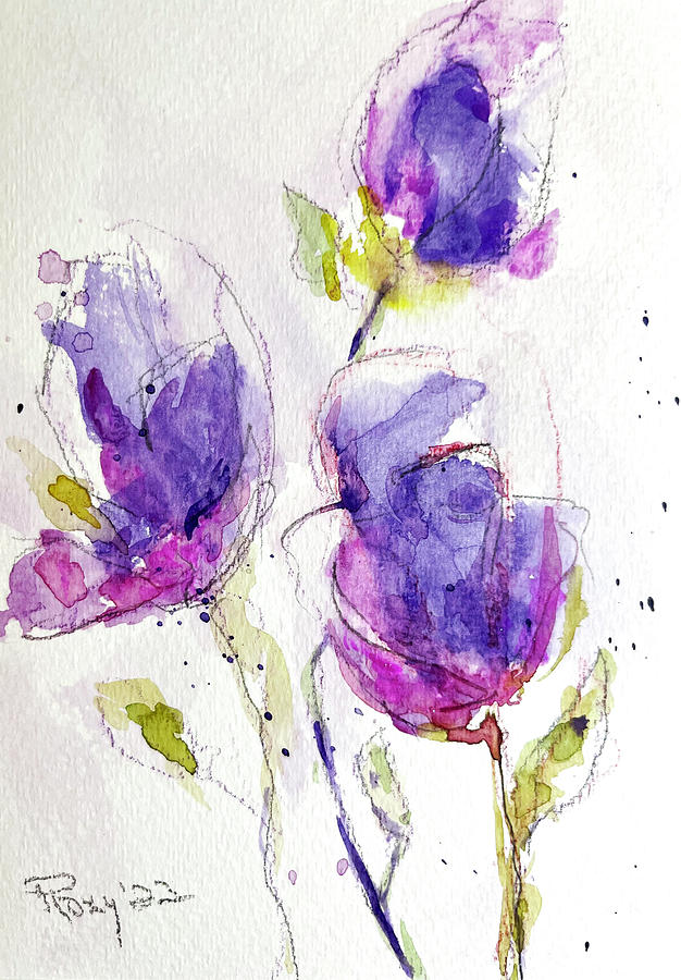 Purple Flowers Painting by Roxy Rich