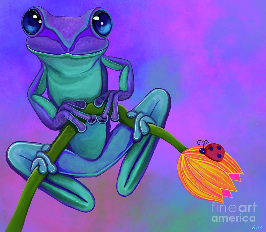 Purple Frog and Flower Digital Art by Nick Gustafson