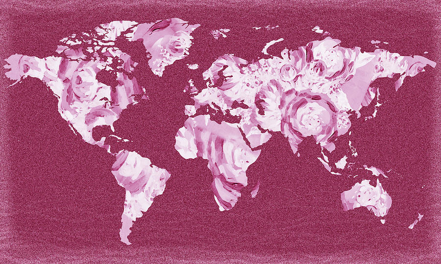 Purple Gentle Swirl World Map Silhouette Painting by Irina Sztukowski