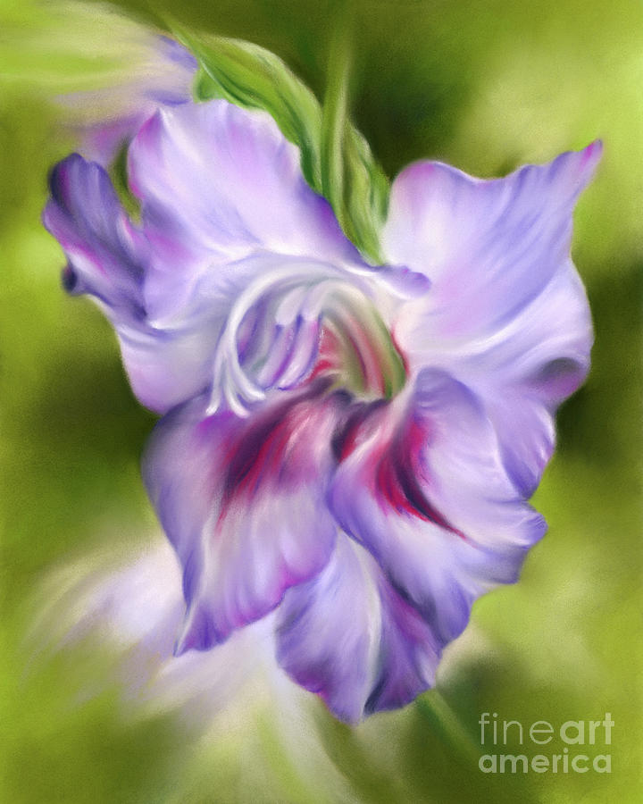 Purple Gladiolus Blossom on Green Painting by MM Anderson