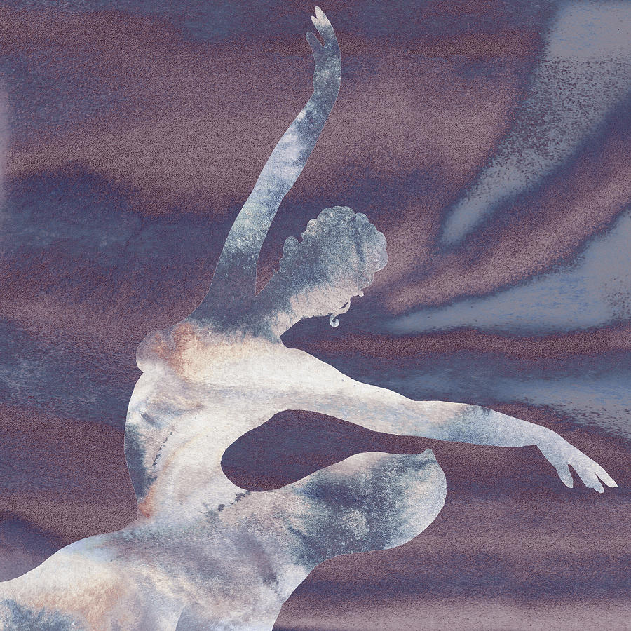 Purple Gray Watercolor Spinning Ballerina Silhouette  Painting by Irina Sztukowski
