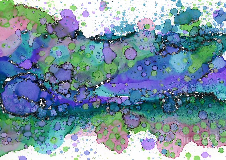 Purple Green Abstract Splatter Painting  Painting by Joanne Herrmann