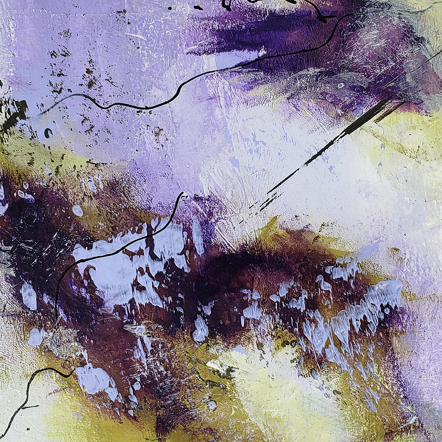 PURPLE HAZE I Abstract Landscape Clouds Purple Lavender White Ochre Painting by Lynnie Lang