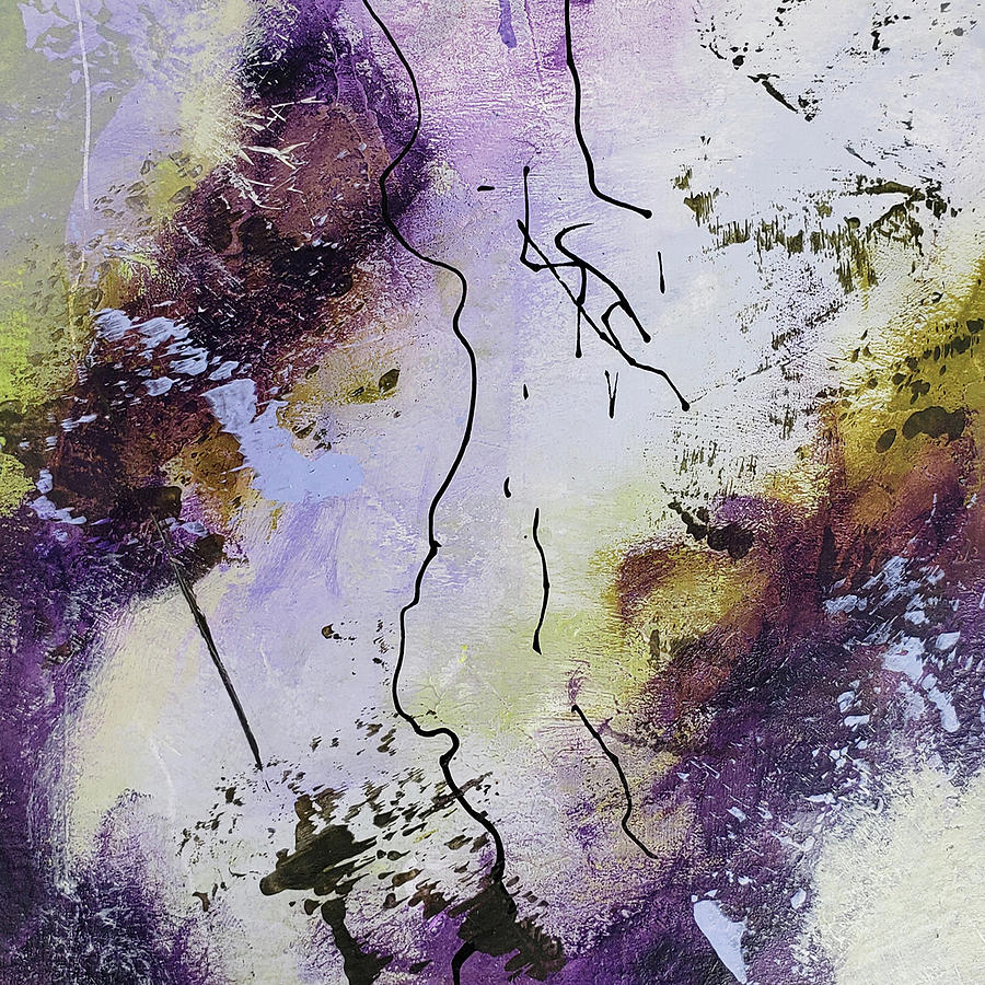 PURPLE HAZE II Abstract Landscape Clouds Purple Lavender White Ochre Painting by Lynnie Lang