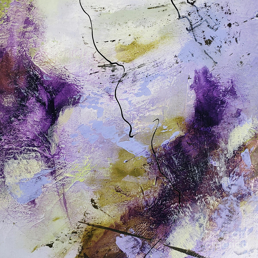 PURPLE HAZE III Abstract Landscape Clouds Purple Lavender White Ochre Painting by Lynnie Lang