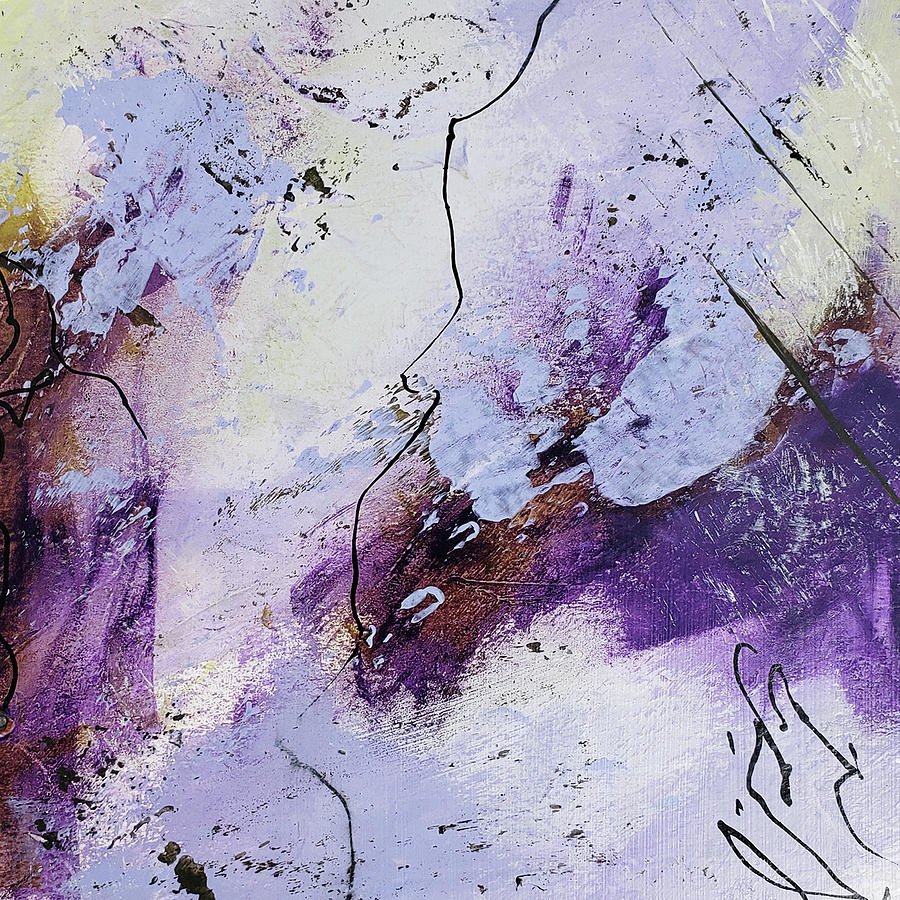 PURPLE HAZE IV Abstract Landscape Clouds Purple Lavender White Ochre Painting by Lynnie Lang