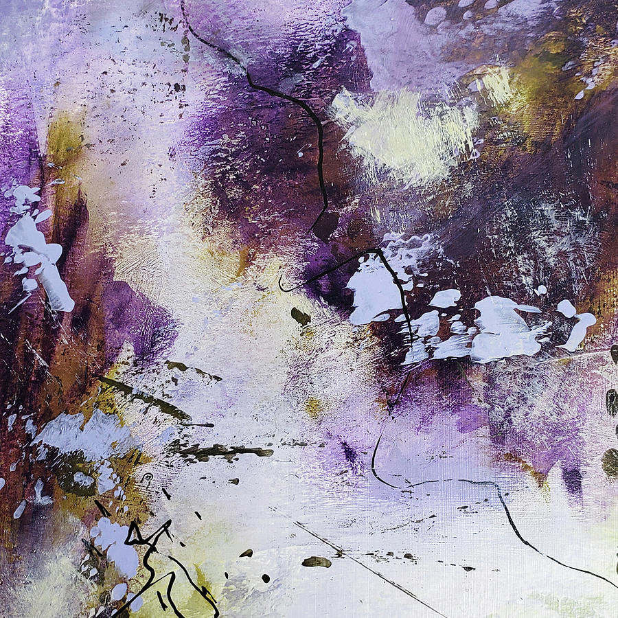PURPLE HAZE V Abstract Landscape Clouds Purple Lavender White Ochre Painting by Lynnie Lang