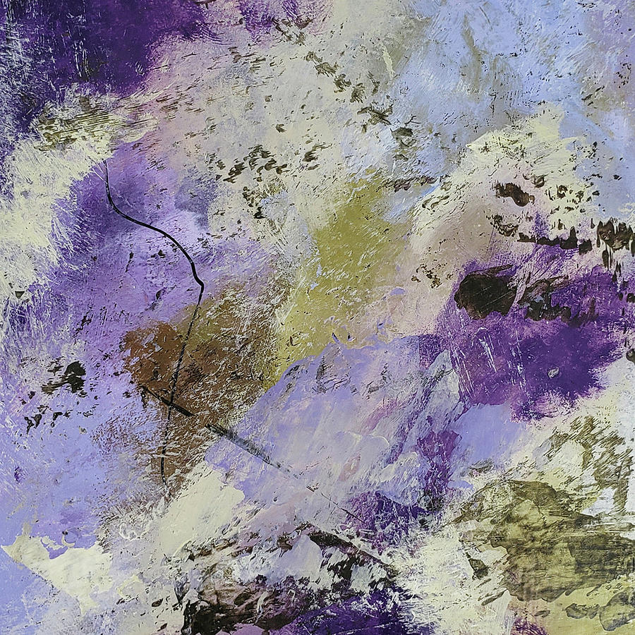 PURPLE HAZE VI Abstract Landscape Clouds Purple Lavender White Ochre Painting by Lynnie Lang