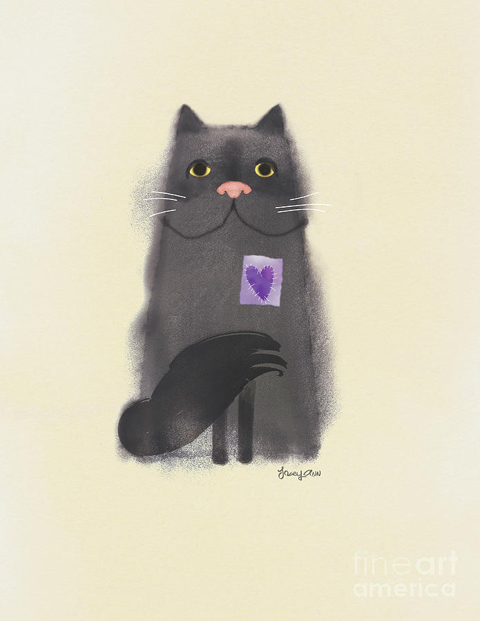 Cats, Purple Heart Cat Painting by Tracy Herrmann