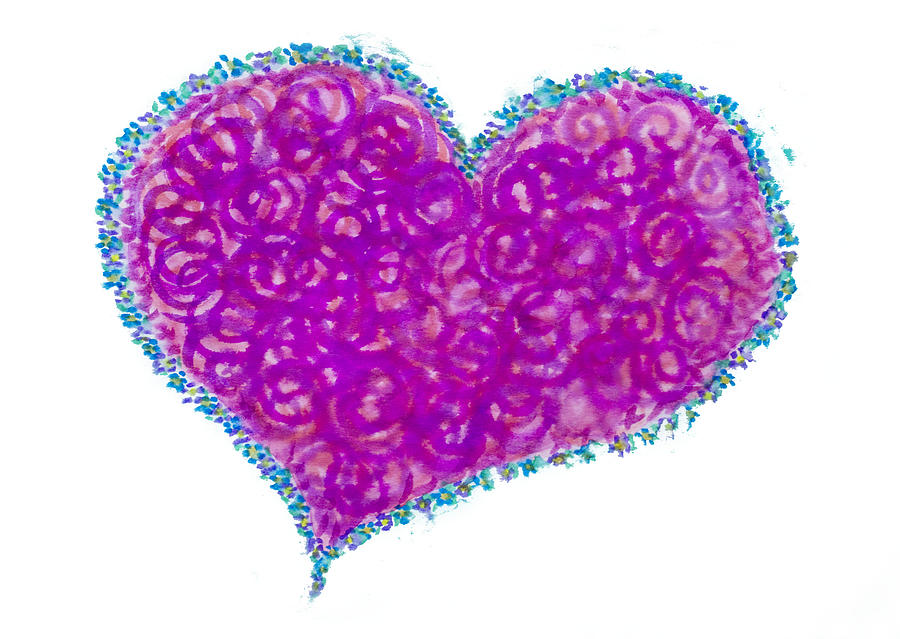 Purple Heart With Forget Me Not Flower Boarder Drawing By Iris Richardson