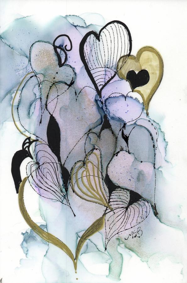 Purple Hearts Painting by Mary Benke