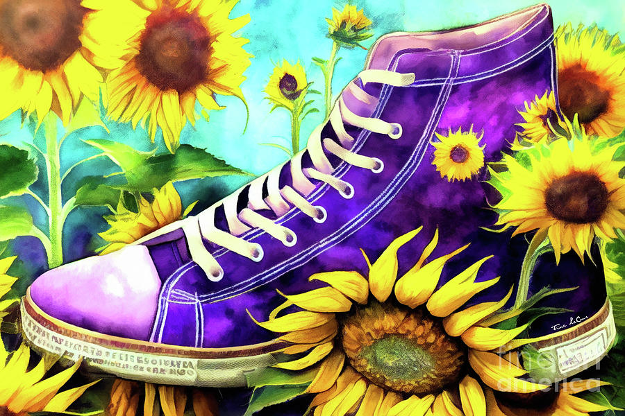 Summer Painting - Purple High Tops And Sunflowers by Tina LeCour