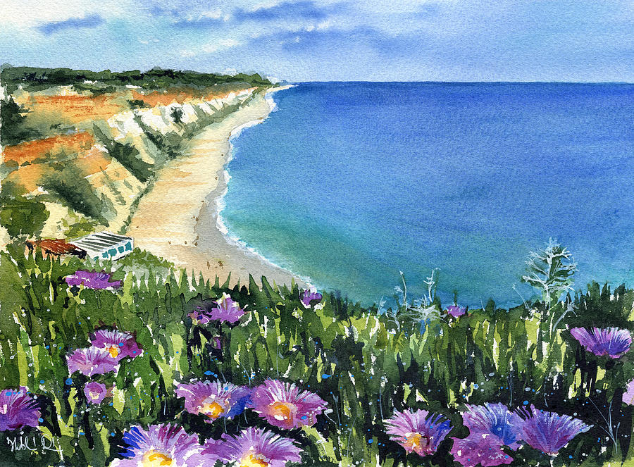 Purple Ice Plants Blooming At Algarve Painting by Dora Hathazi Mendes