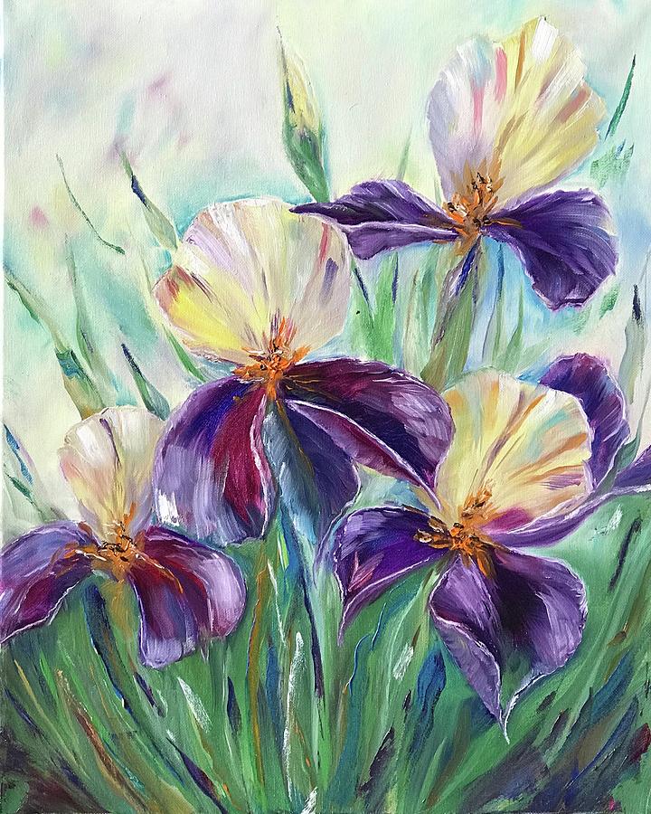 Purple irises  Painting by Tetiana Bielkina