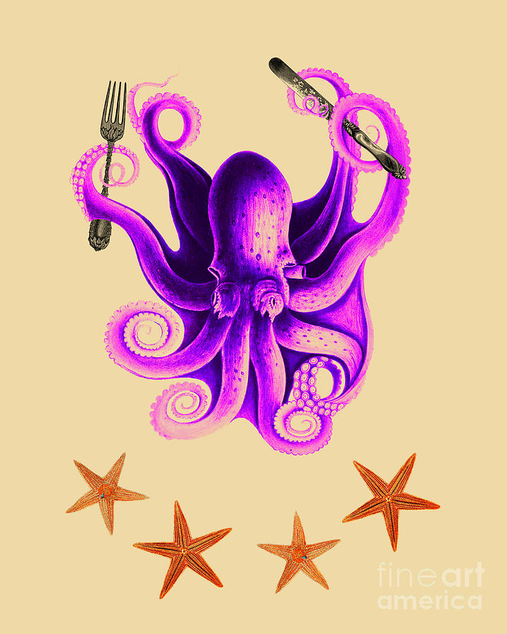 Octopus Digital Art - Purple Kitchen Octopus by Madame Memento
