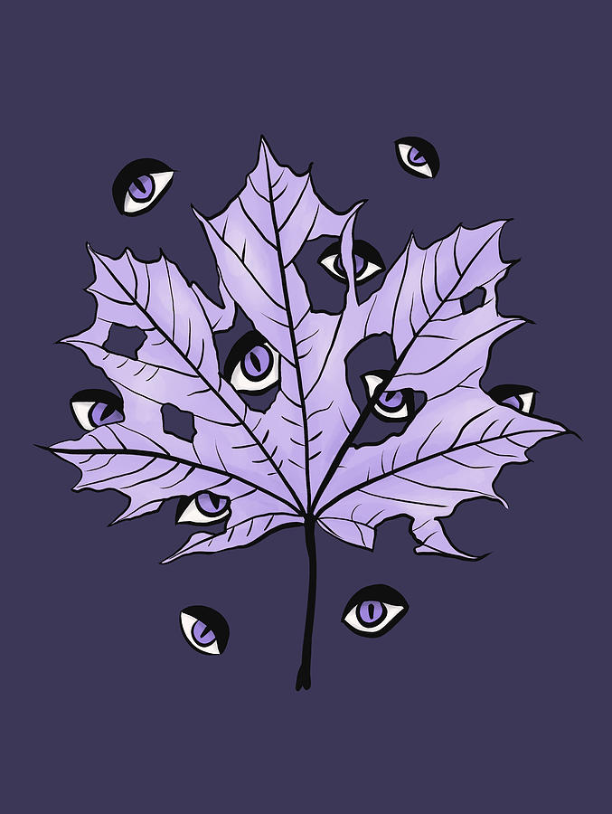 Purple Leaf With Spooky Eyes Gothic Art Digital Art by Boriana Giormova