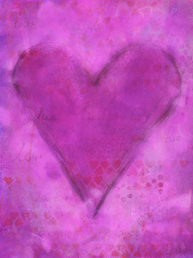 Purple love abstract heart painting Painting by Karen Kaspar
