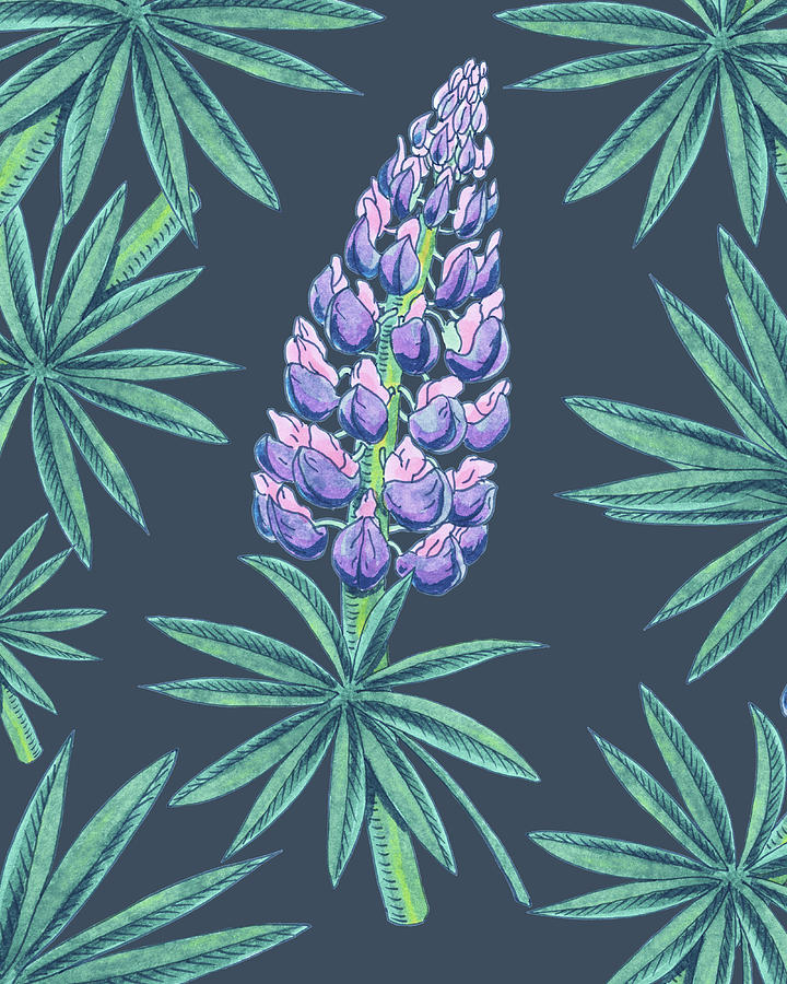 Purple Lupine Flower Botanical Watercolor  Painting by Irina Sztukowski
