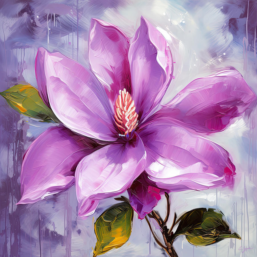 Purple Magnolia Purple Magnolia Art Painting by Lourry Legarde