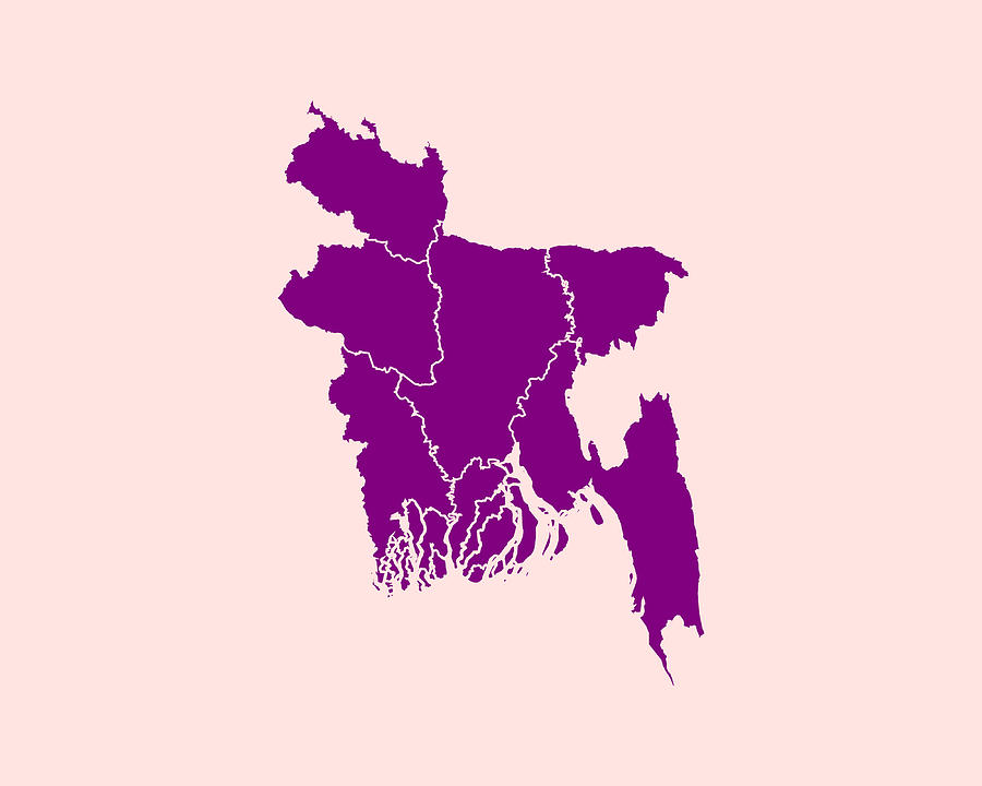 Abstract Digital Art - Purple Map of Bangladesh by Hendy Sino