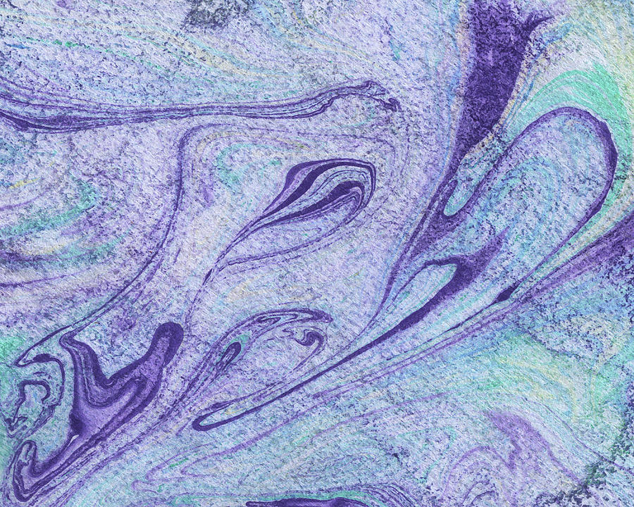 Purple Marble Stone Watercolor Flow Painting by Irina Sztukowski