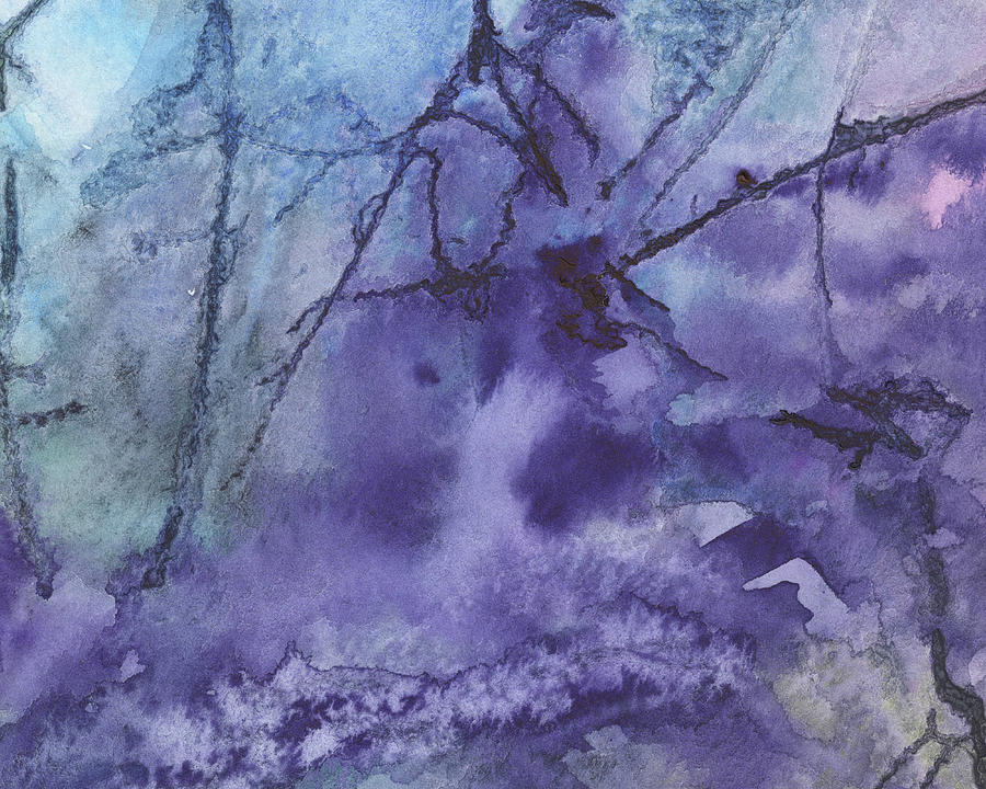 Purple Mist On Marble Stone Watercolor Surface Art Painting by Irina Sztukowski