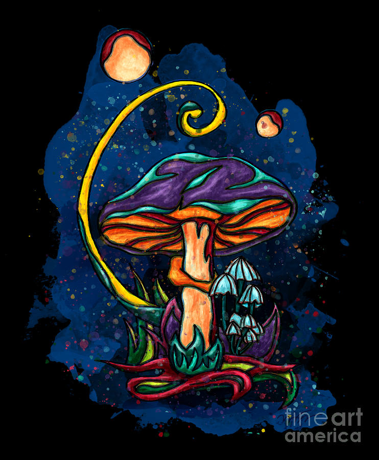 Purple mushroom by night, magic mushroom Painting by Nadia CHEVREL ...
